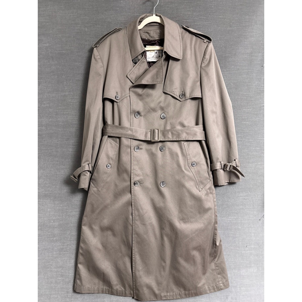 Vintage London Towne Trench Coat 44R Large Tan Heavy Zip Out Lining Classic Rain